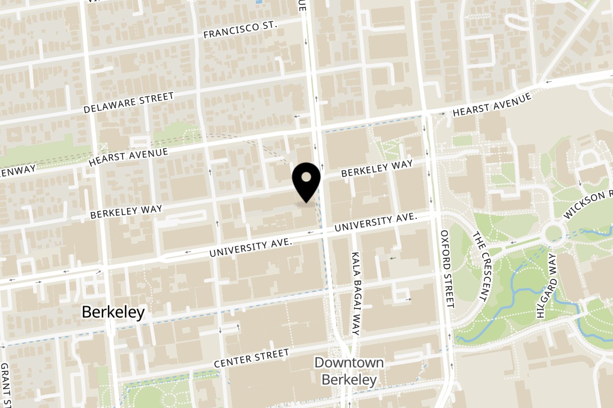 Map showing the location of Aburaya Berkeley on 1974 Shattuck Ave. in Berkeley